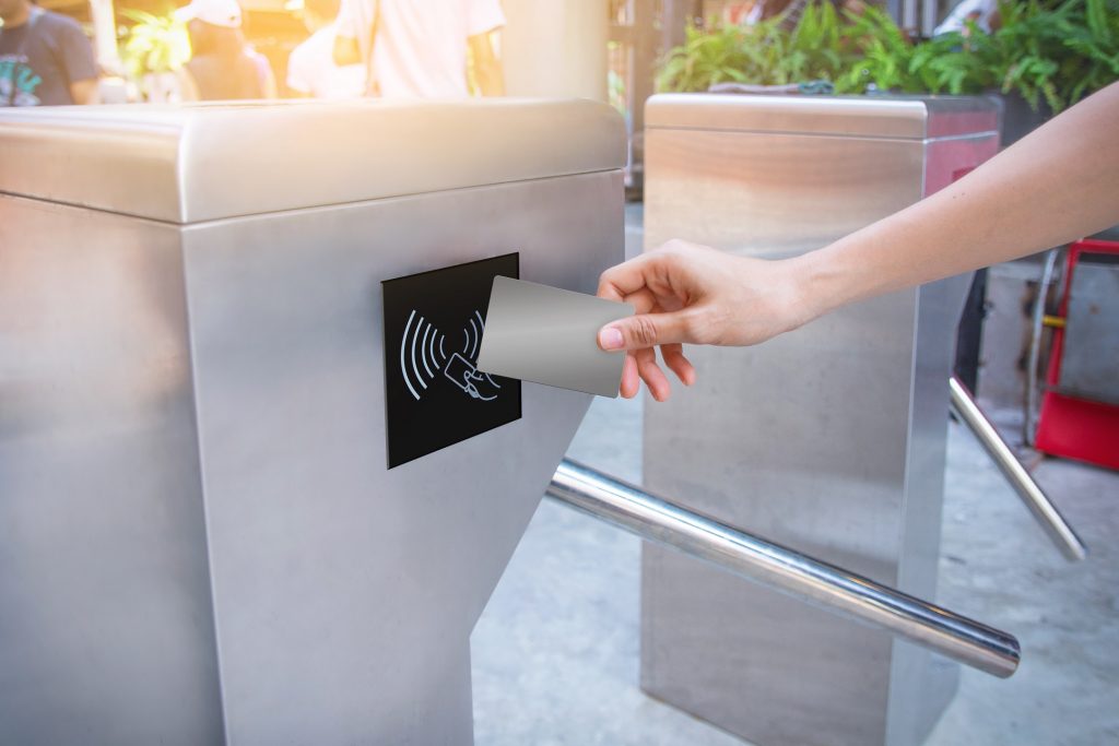 Tailgating prevention security system key card used at turnstiles