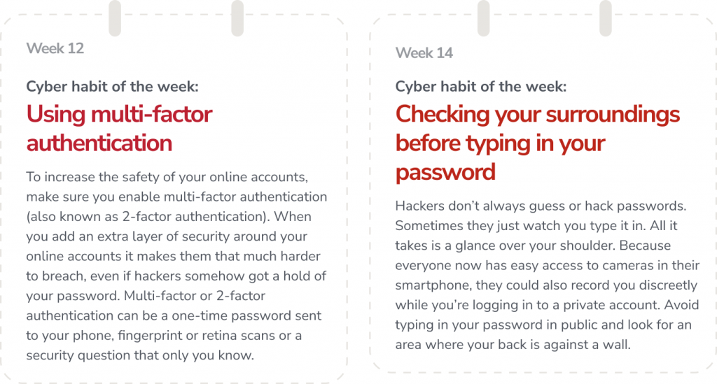 Example of weekly cybersecurity habits from 52 shades of cybersecurity booklet