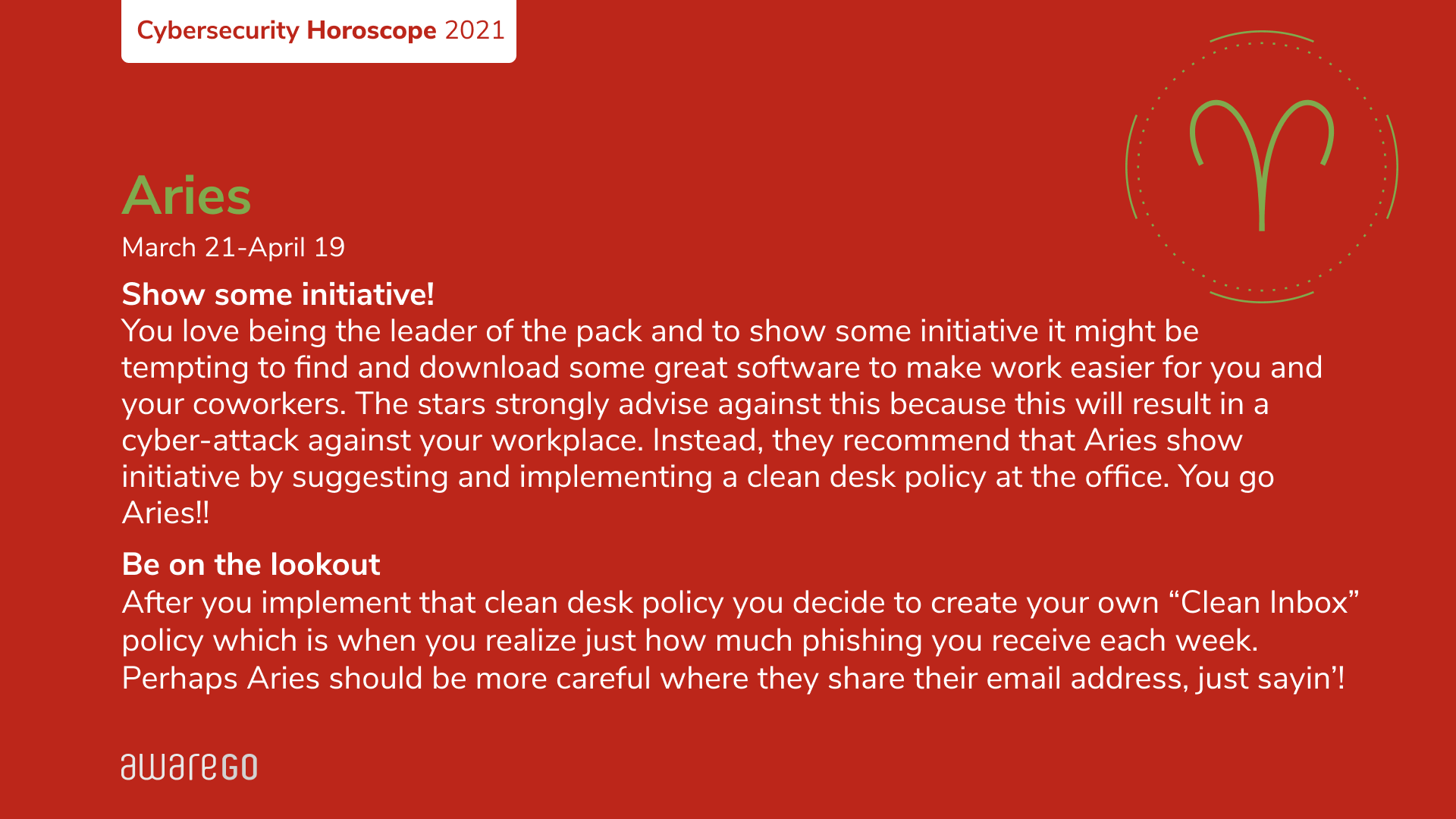 Aries Cybersecurity Horoscope 2021 by AwareGO