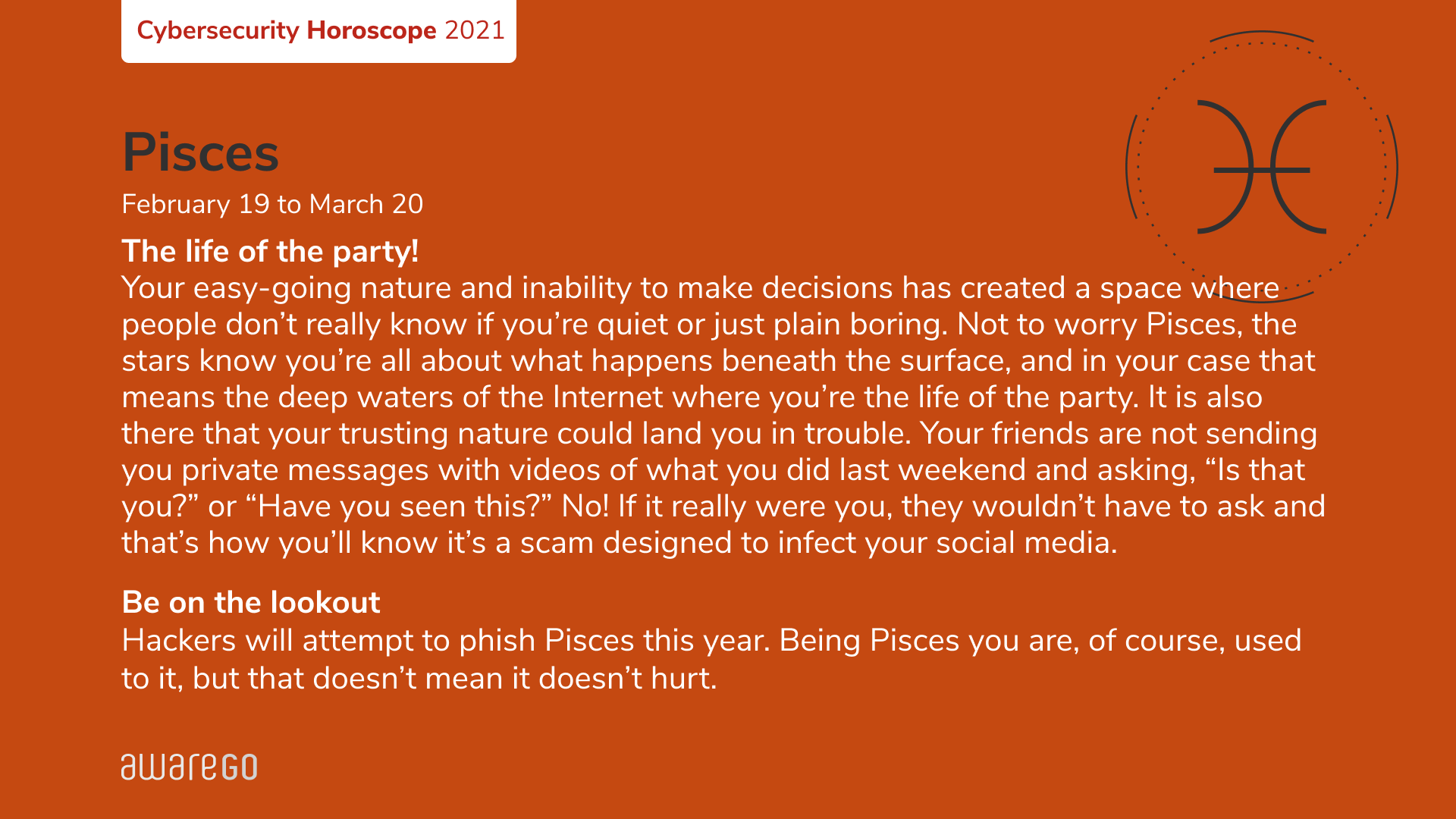 Pisces Cybersecurity Horoscope 2021 by AwareGO