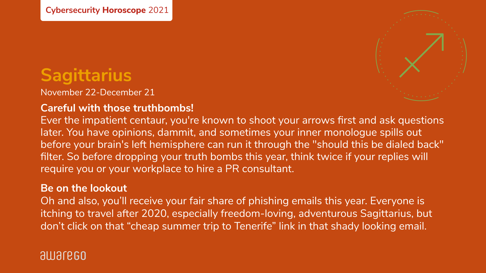 Sagittarius Cybersecurity Horoscope 2021 by AwareGO