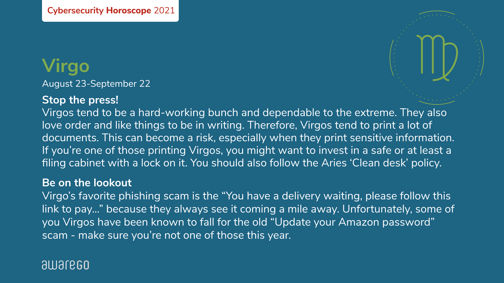 Virgo Cybersecurity Horoscope 2021 by AwareGO
